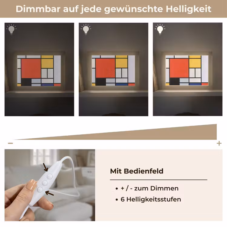Kunst - Mondriaan - Oude meesters - Compositie 2 Light Box met kabel (Tafellamp) klein -USP_dimbaarDE