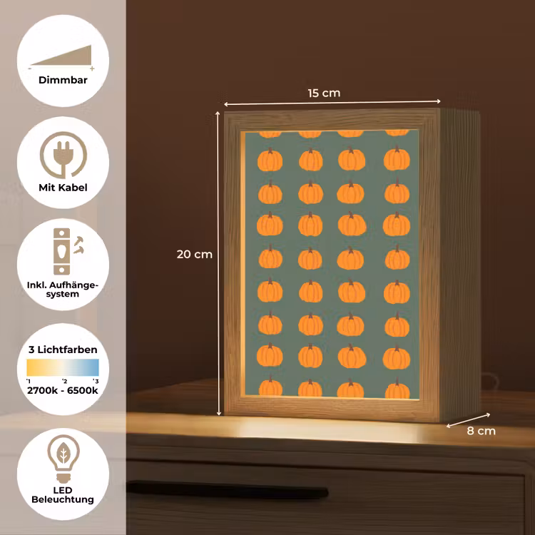 Pompoen - Patroon - Oranje Light Box met kabel (Tafellamp) klein 925 -USP_DE