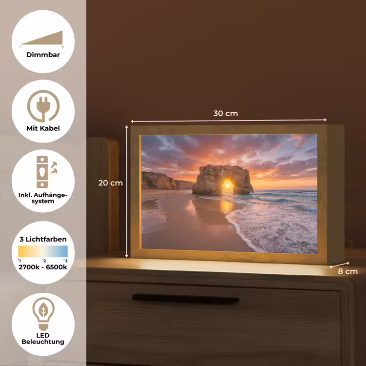 Kust - Rots - Zonsondergang - Zee - Natuur Light Box met kabel (Tafellamp) klein -USP_DE
