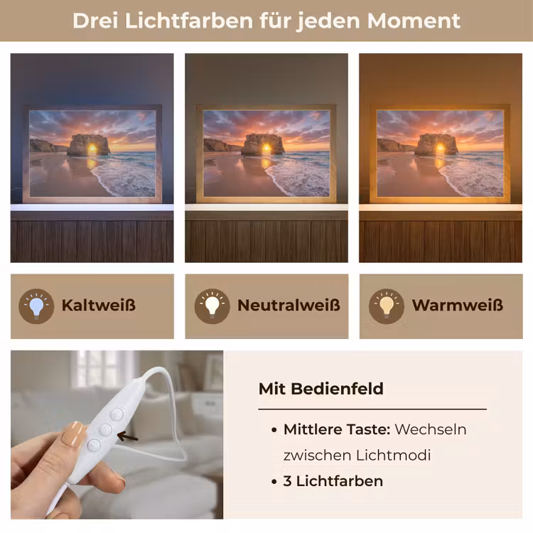 Kust - Rots - Zonsondergang - Zee - Natuur Light Box met kabel (Tafellamp) klein -USP_lichtkleurDE