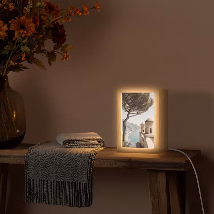 Kust - Klif - Boom - Gebouw Light Box met kabel (Tafellamp) klein -sfeer4