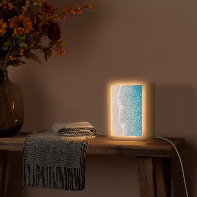 Kust - Zand - Blauw Light Box met kabel (Tafellamp) klein -sfeer4