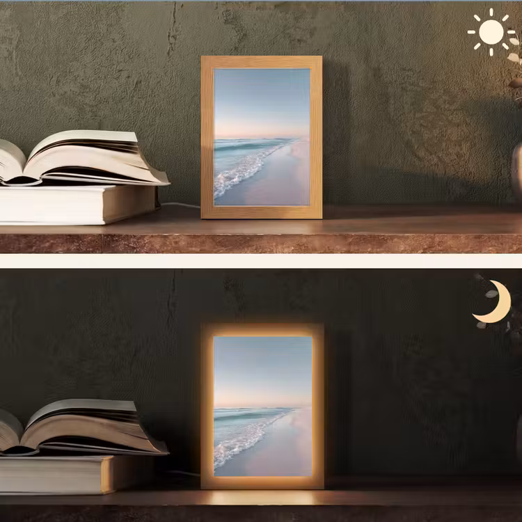 Kustlijn - Pastel - water Light Box met kabel (Tafellamp) klein -sfeer3