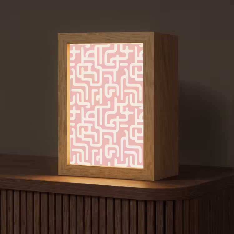 Doolhofpatroon - Roze - Wit - Abstract Light Box met kabel (Tafellamp) klein 925 -z3d_website