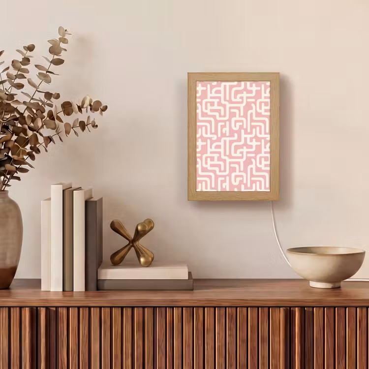 Doolhofpatroon - Roze - Wit - Abstract Light Box met kabel (Tafellamp) klein 925 -sfeer2
