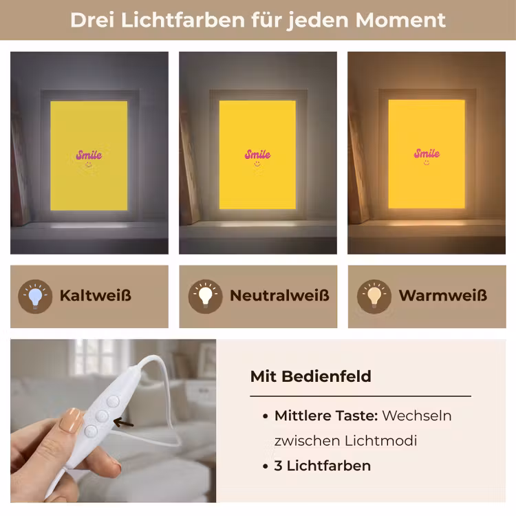 Smile - Geel - Roze Light Box met kabel (Tafellamp) klein -USP_lichtkleurDE