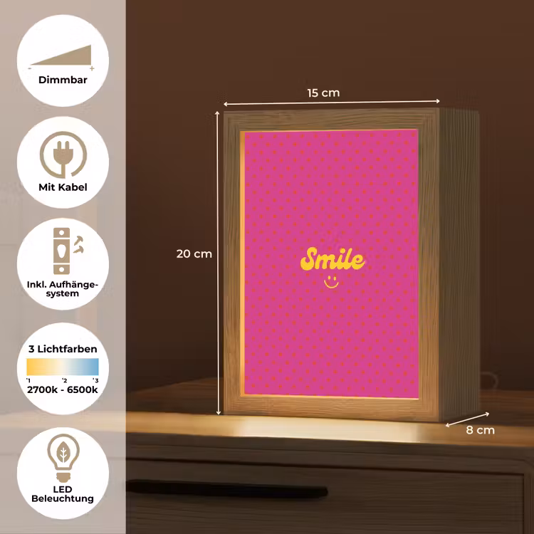 Smile - Stippen - Roze Light Box met kabel (Tafellamp) klein -USP_DE