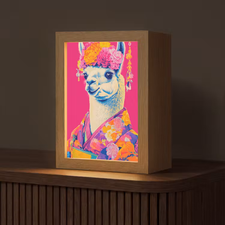 Lama - Kimono - Bloemenkrans - Felroze Light Box met kabel (Tafellamp) klein -z3d_website