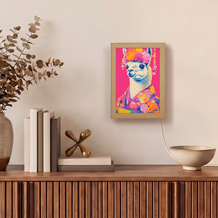 Lama - Kimono - Bloemenkrans - Felroze Light Box met kabel (Tafellamp) klein -sfeer2