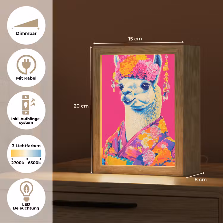 Lama - Kimono - Bloemenkrans - Felroze Light Box met kabel (Tafellamp) klein -USP_DE