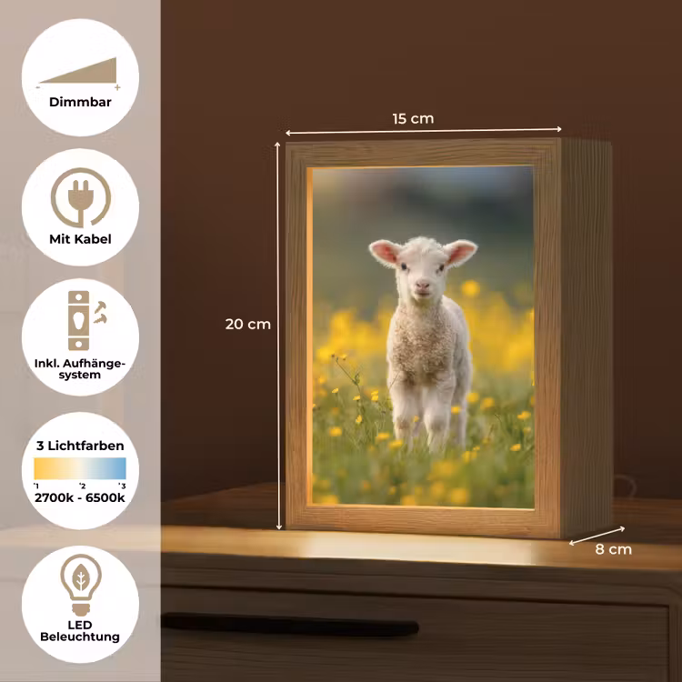 Lammetje - Gras - Bloemen - Geel Light Box met kabel (Tafellamp) klein -USP_DE