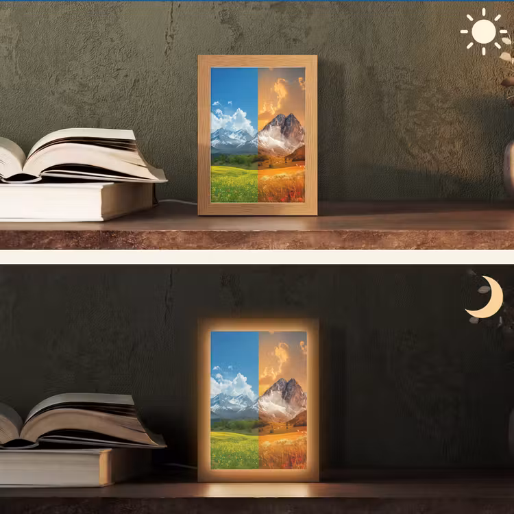 Landschap - 4 seizoenen - Natuur - Winter - Lente - Zomer - Herfst Light Box met kabel (Tafellamp) klein -sfeer3