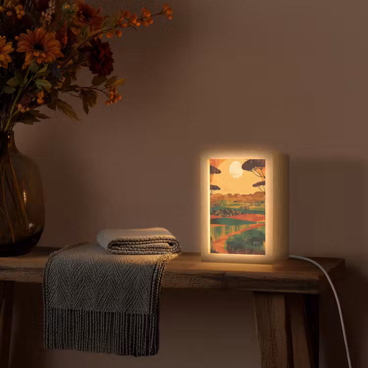 Landschap - Afrikaans - Zon Light Box met kabel (Tafellamp) klein -sfeer4