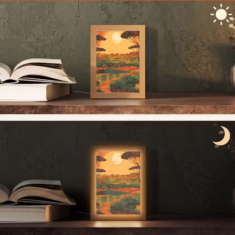 Landschap - Afrikaans - Zon Light Box met kabel (Tafellamp) klein -sfeer3