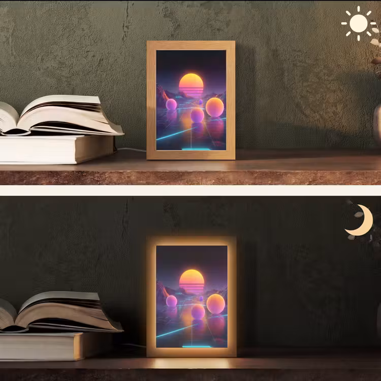 Landschap - Bergen - Bollen - Licht Light Box met kabel (Tafellamp) klein -sfeer3