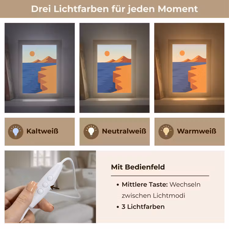 Landschap - Bergen - Zon - Zee Light Box met kabel (Tafellamp) klein -USP_lichtkleurDE