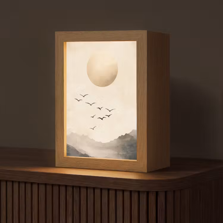 Landschap - Japandi - vogel Light Box met kabel (Tafellamp) klein -z3d_website