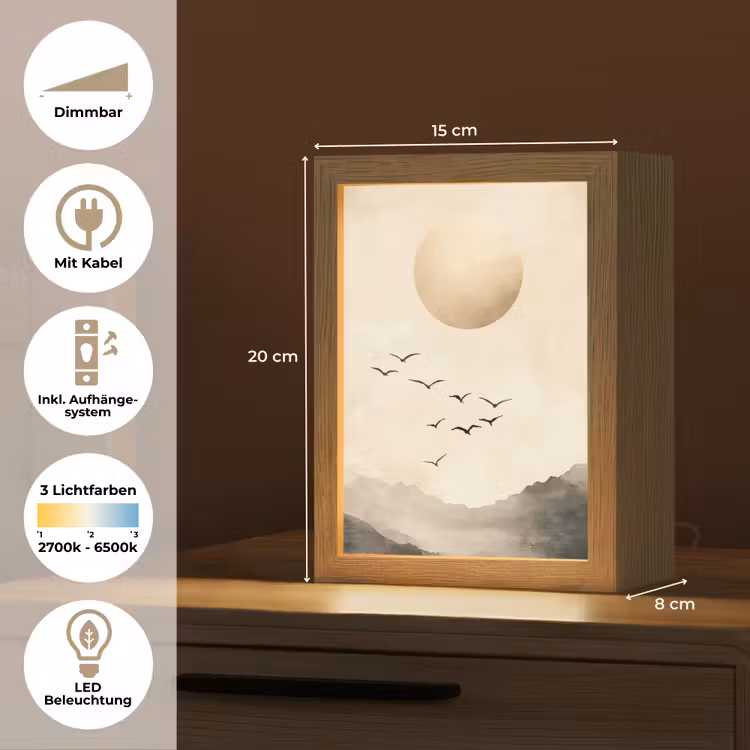 Landschap - Japandi - vogel Light Box met kabel (Tafellamp) klein -USP_DE
