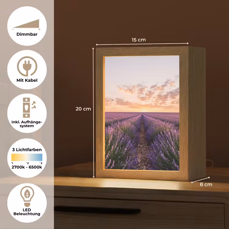 Landschap - Lavendelveld - Paars Light Box met kabel (Tafellamp) klein -USP_DE
