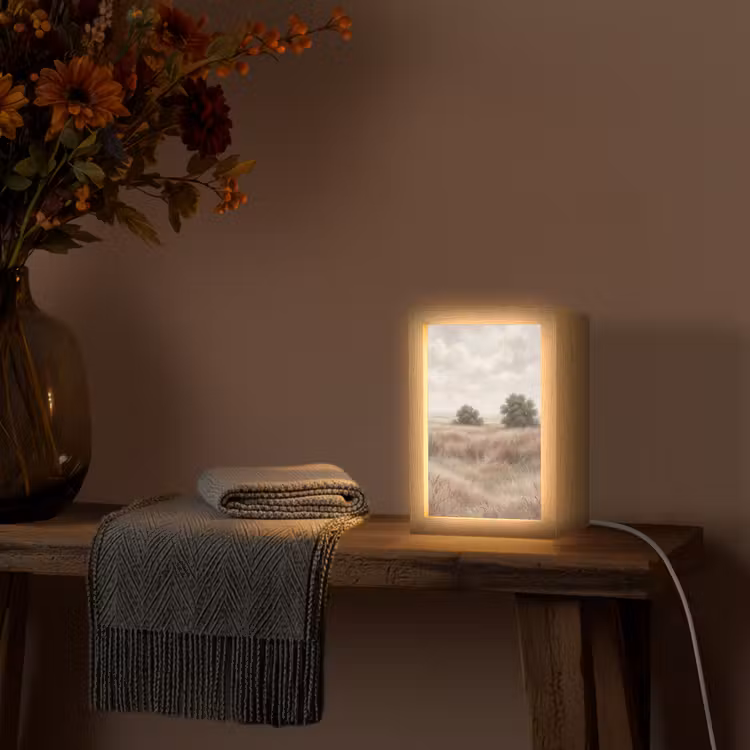 Landschap - Minimalistisch - Beige Light Box met kabel (Tafellamp) klein -sfeer4