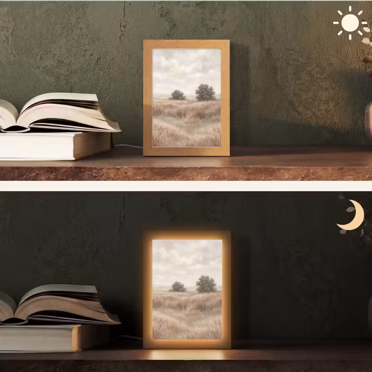 Landschap - Minimalistisch - Beige Light Box met kabel (Tafellamp) klein -sfeer3