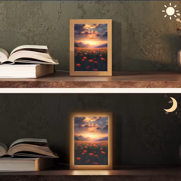 Landschap - Zonsondergang - Bloemenveld Light Box met kabel (Tafellamp) klein -sfeer3