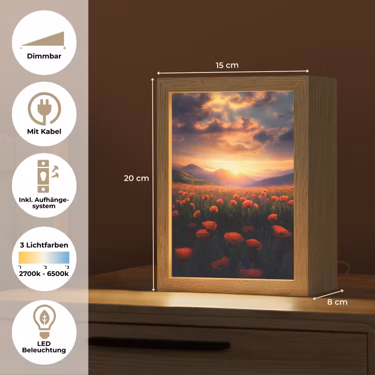 Landschap - Zonsondergang - Bloemenveld Light Box met kabel (Tafellamp) klein -USP_DE