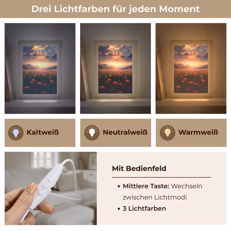 Landschap - Zonsondergang - Bloemenveld Light Box met kabel (Tafellamp) klein -USP_lichtkleurDE
