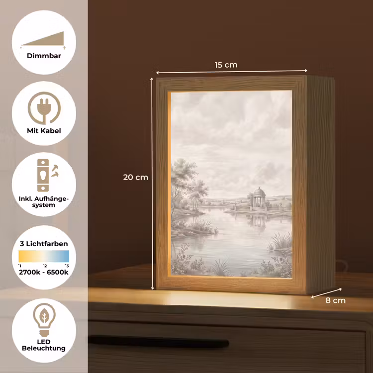 Landschap - Water - Natuur - Sepia Light Box met kabel (Tafellamp) klein -USP_DE