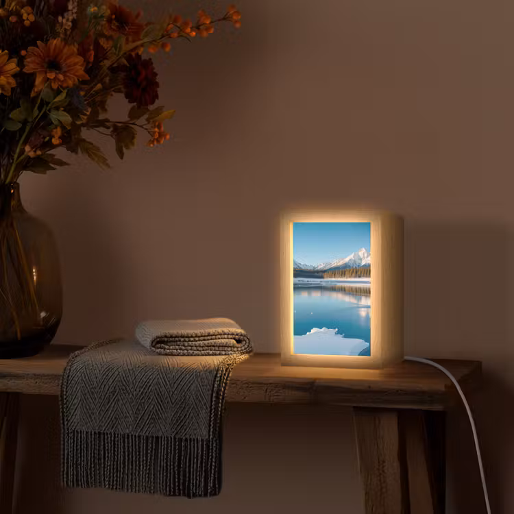 Landschap - Winter - Meer - Bergen - Uitzicht - IJs Light Box met kabel (Tafellamp) klein -sfeer4