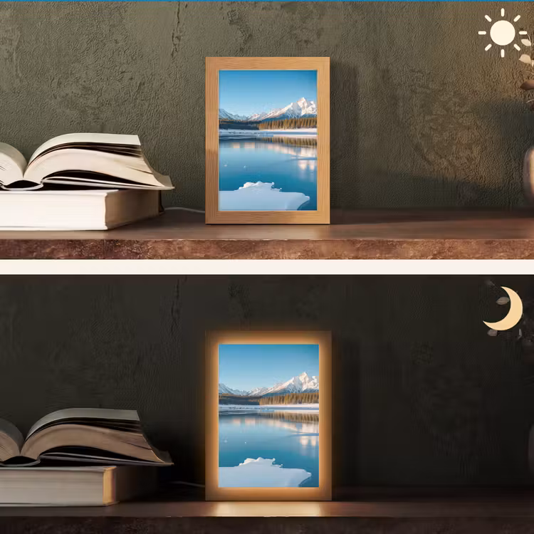 Landschap - Winter - Meer - Bergen - Uitzicht - IJs Light Box met kabel (Tafellamp) klein -sfeer3