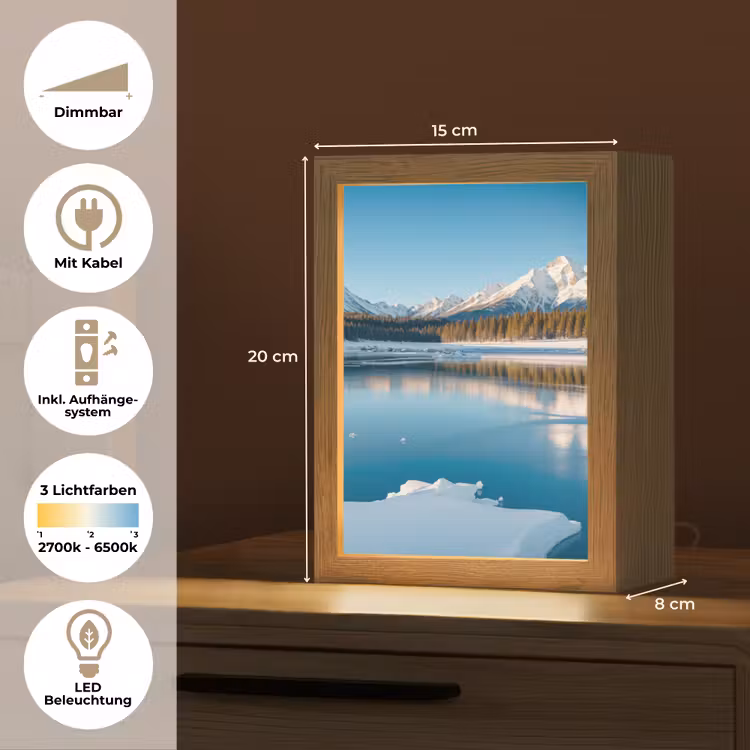 Landschap - Winter - Meer - Bergen - Uitzicht - IJs Light Box met kabel (Tafellamp) klein -USP_DE
