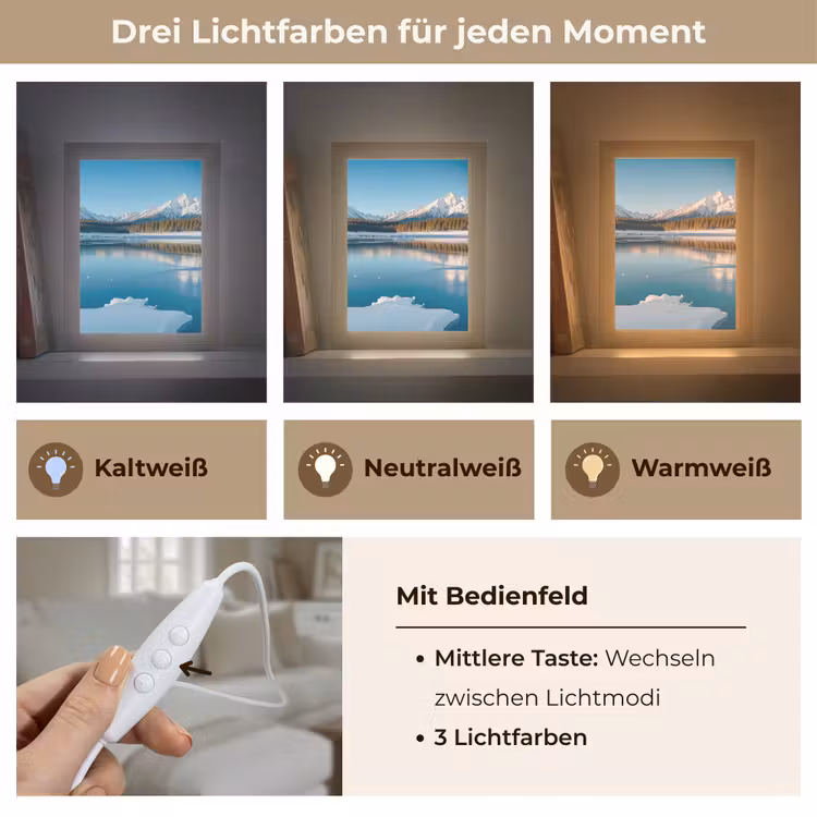 Landschap - Winter - Meer - Bergen - Uitzicht - IJs Light Box met kabel (Tafellamp) klein -USP_lichtkleurDE