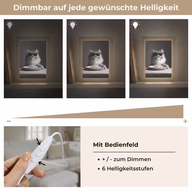Langharige kat - Zonnebril - Spaghetti - Humor - Zwart - wit Light Box met kabel (Tafellamp) klein -USP_dimbaarDE