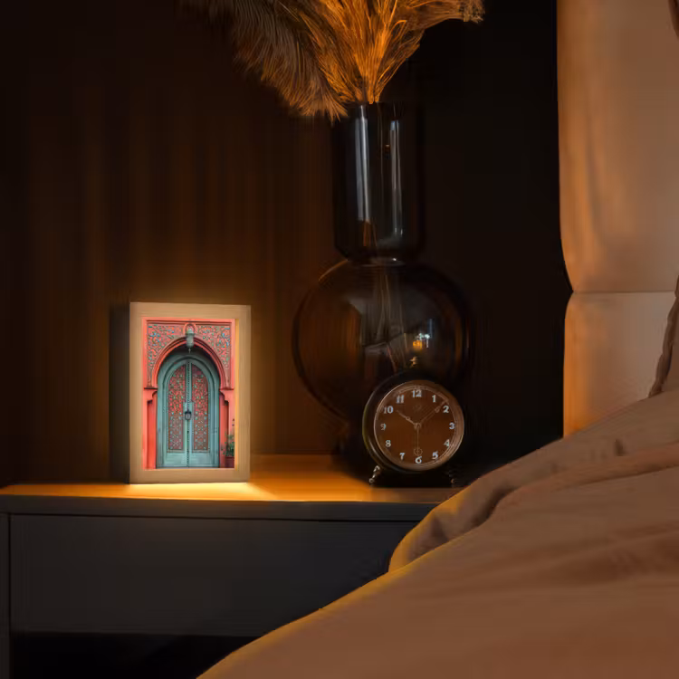 Lantaarn - Deur - Turquoise Light Box met kabel (Tafellamp) klein -sfeer1