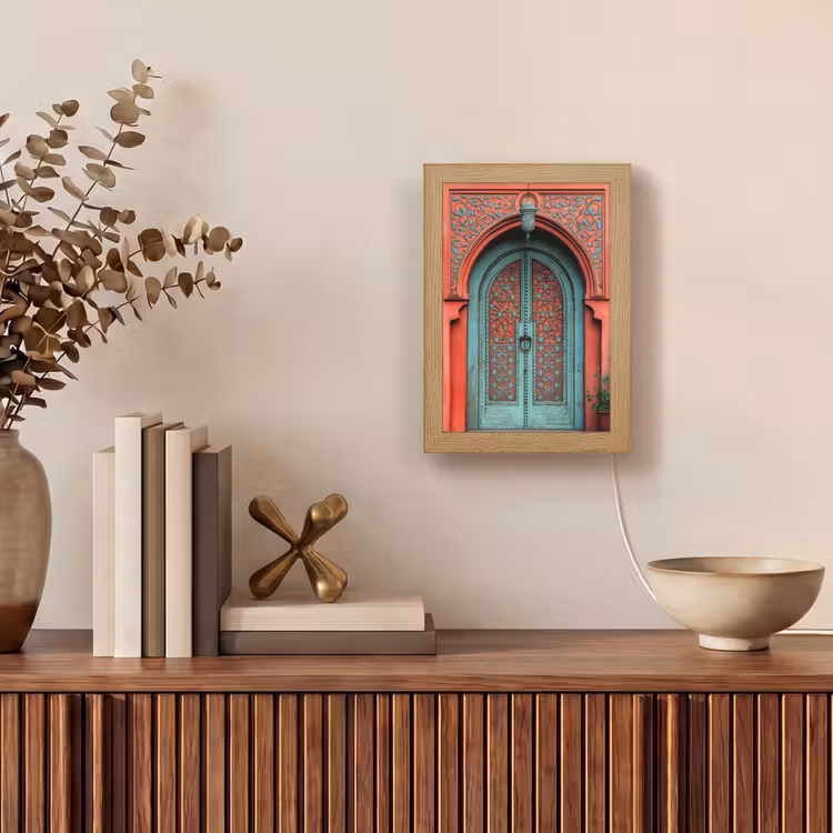 Lantaarn - Deur - Turquoise Light Box met kabel (Tafellamp) klein -sfeer2