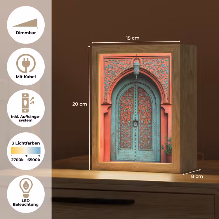 Lantaarn - Deur - Turquoise Light Box met kabel (Tafellamp) klein -USP_DE