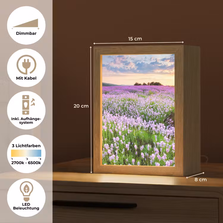 Lavendel - Bloemen - Zonsondergang - Paars - Weide Light Box met kabel (Tafellamp) klein -USP_DE