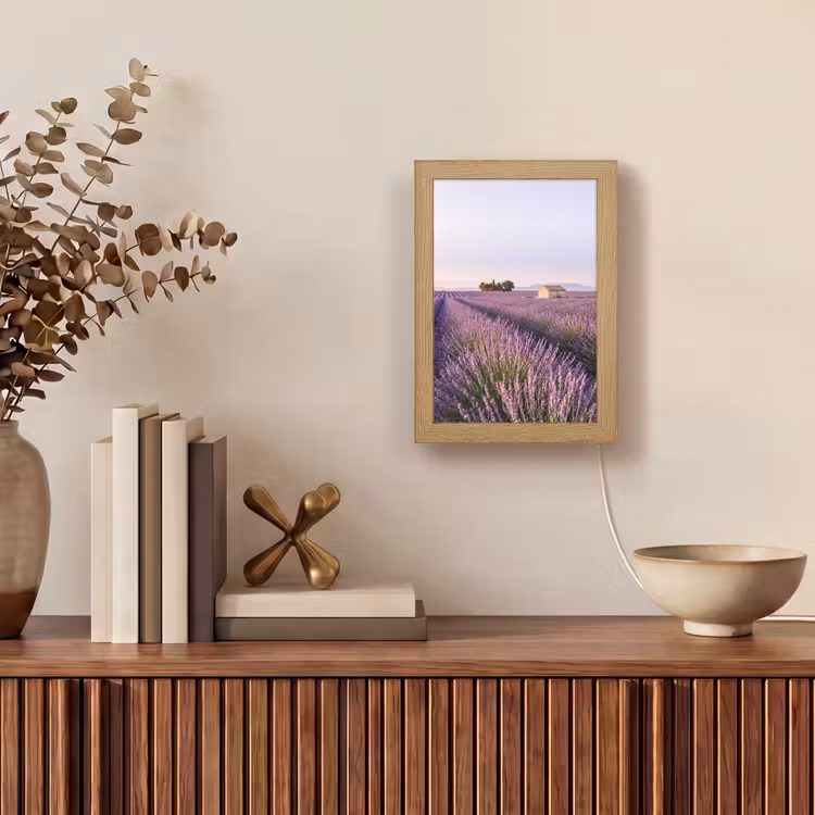 Lavendel - Landschap - Sereen - Paars Light Box met kabel (Tafellamp) klein -sfeer2