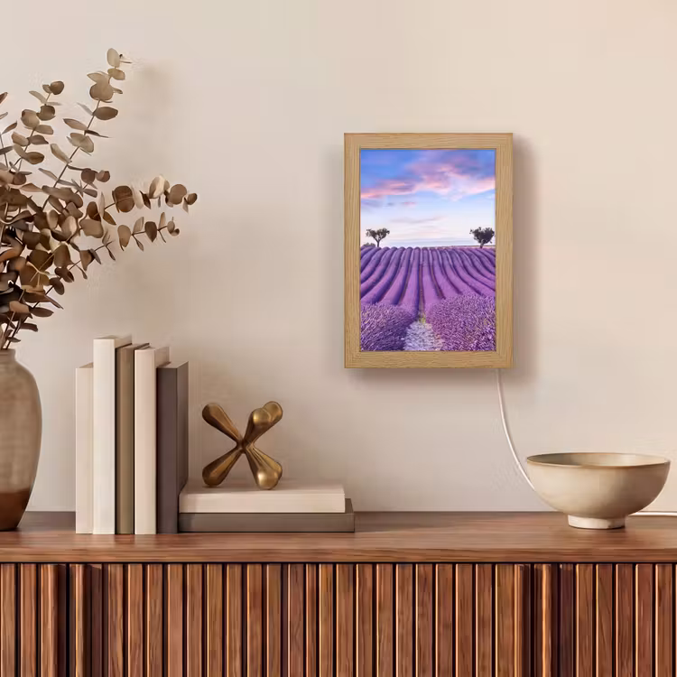 Lavendel - Natuur - Paars - Bomen - Bloemen Light Box met kabel (Tafellamp) klein -sfeer2