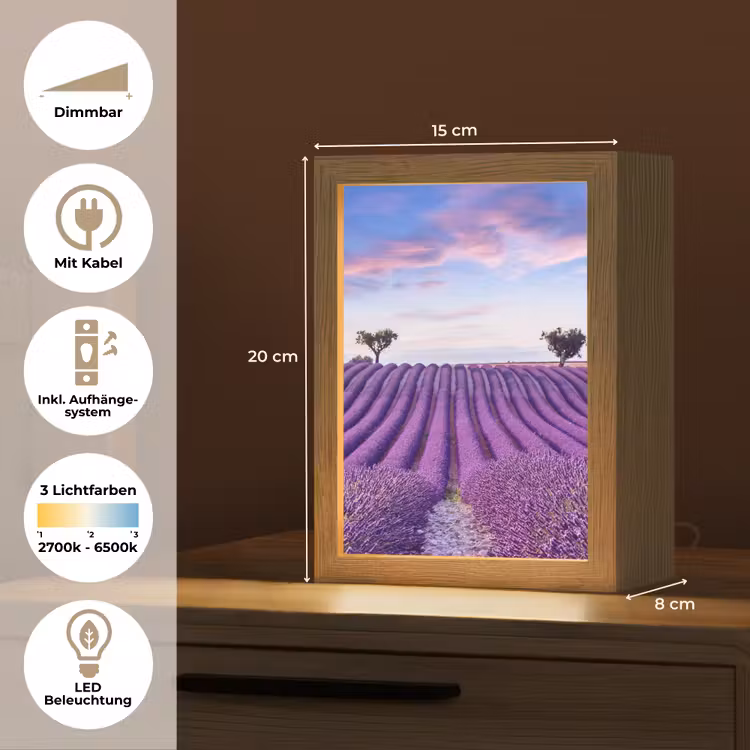 Lavendel - Natuur - Paars - Bomen - Bloemen Light Box met kabel (Tafellamp) klein -USP_DE
