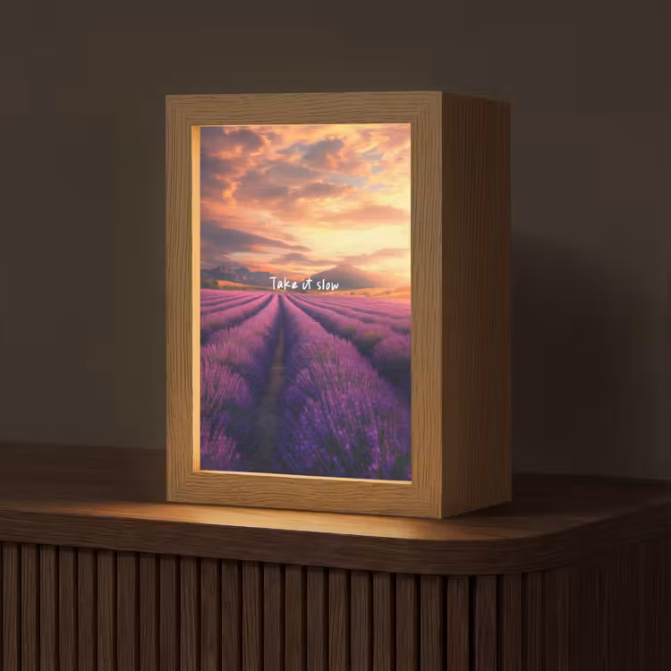 Lavendelveld - Quote - Zonsondergang Light Box met kabel (Tafellamp) klein -z3d_website