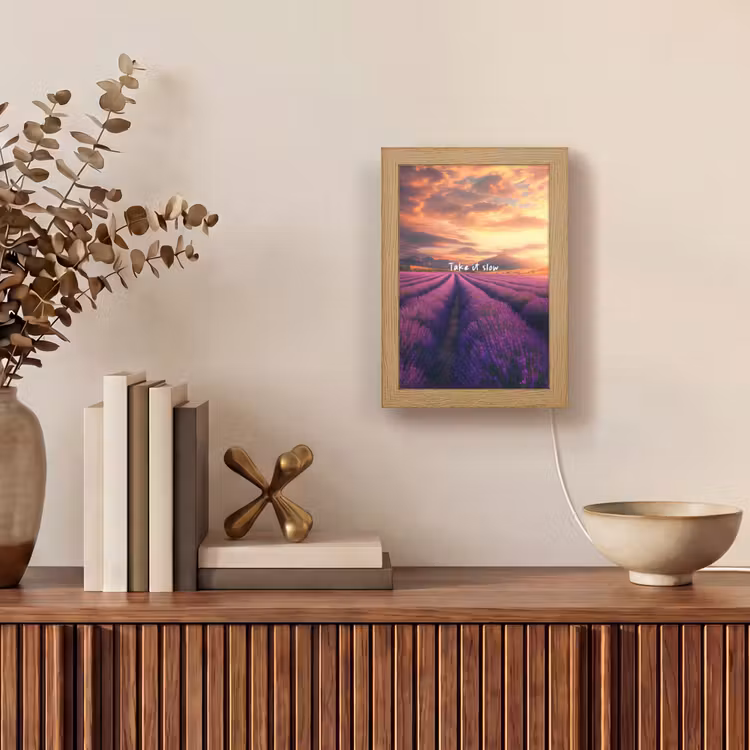Lavendelveld - Quote - Zonsondergang Light Box met kabel (Tafellamp) klein -sfeer2
