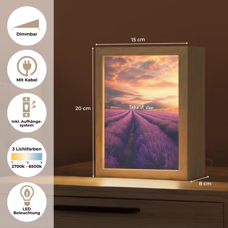 Lavendelveld - Quote - Zonsondergang Light Box met kabel (Tafellamp) klein -USP_DE