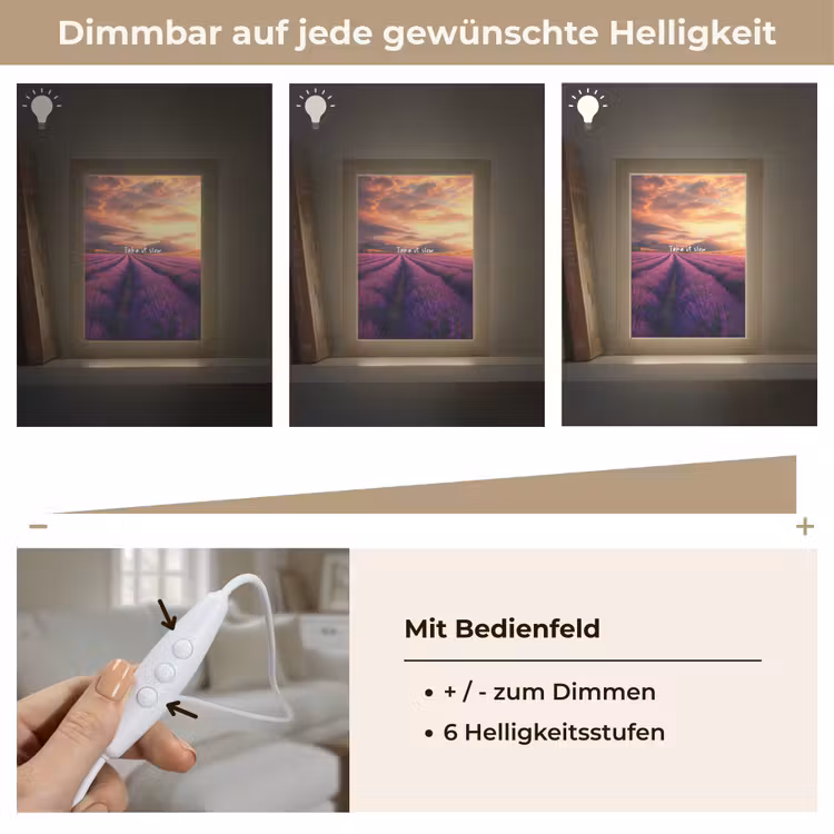 Lavendelveld - Quote - Zonsondergang Light Box met kabel (Tafellamp) klein -USP_dimbaarDE