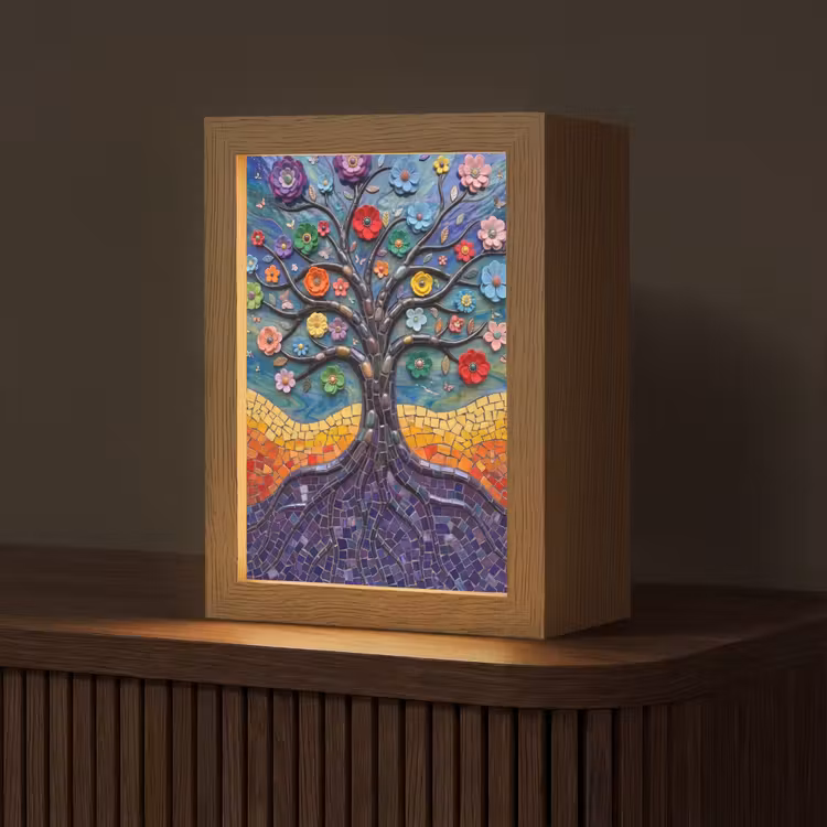 Levensboom - Mozaïek - Bloemen - Kleurrijk - Vrolijk Light Box met kabel (Tafellamp) klein -z3d_website