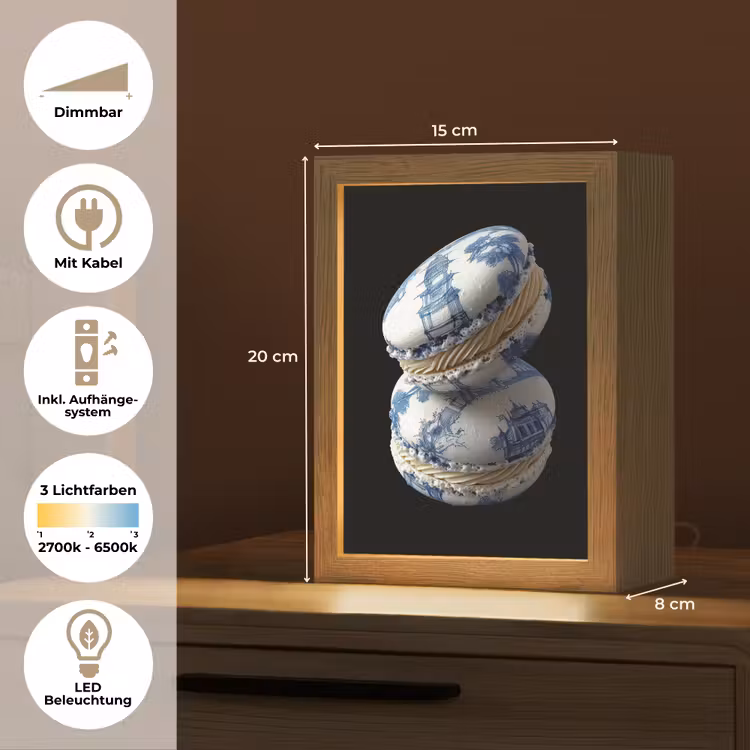 Eten - Macarons - Delfts blauw - Koekjes Light Box met kabel (Tafellamp) klein -USP_DE