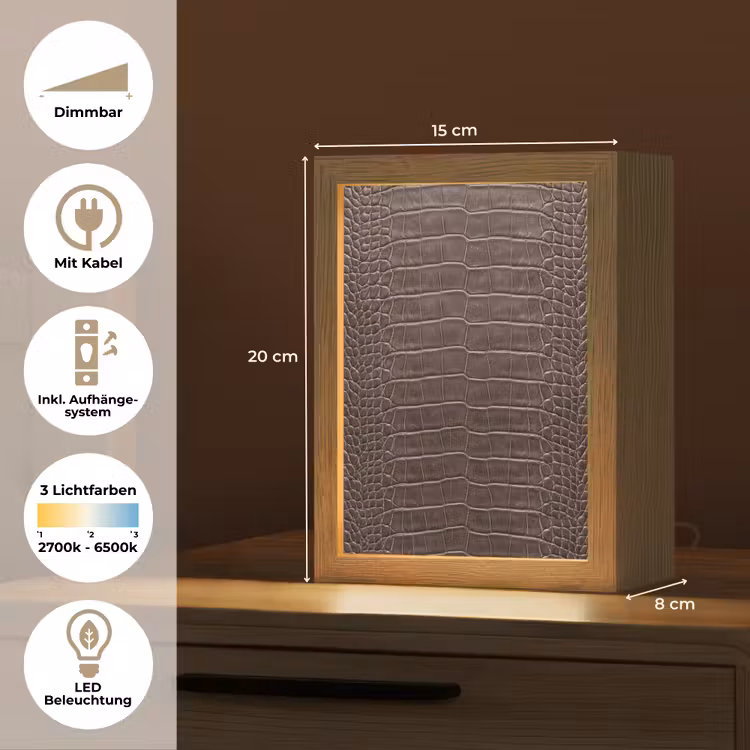 Leer - Krokodil - Mat Light Box met kabel (Tafellamp) klein -USP_DE
