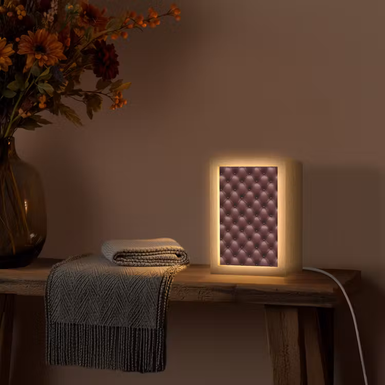 Leer - Patroon - Bordeaux Light Box met kabel (Tafellamp) klein 925 -sfeer4