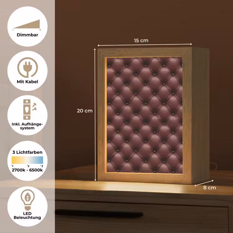 Leer - Patroon - Bordeaux Light Box met kabel (Tafellamp) klein 925 -USP_DE